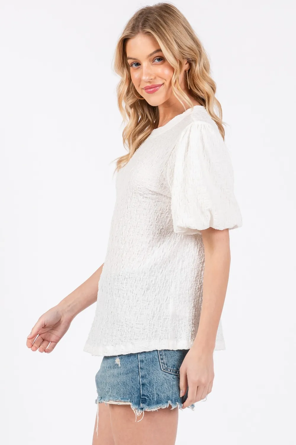 Ces Femme Textured Puff Sleeve Top, image 4