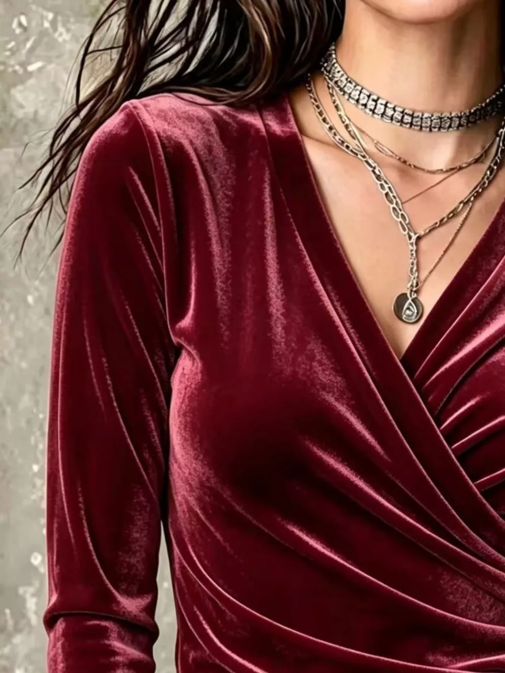 Full Size Velvet Wrap-Front Long Sleeve T-Shirt Plus Size, image 6