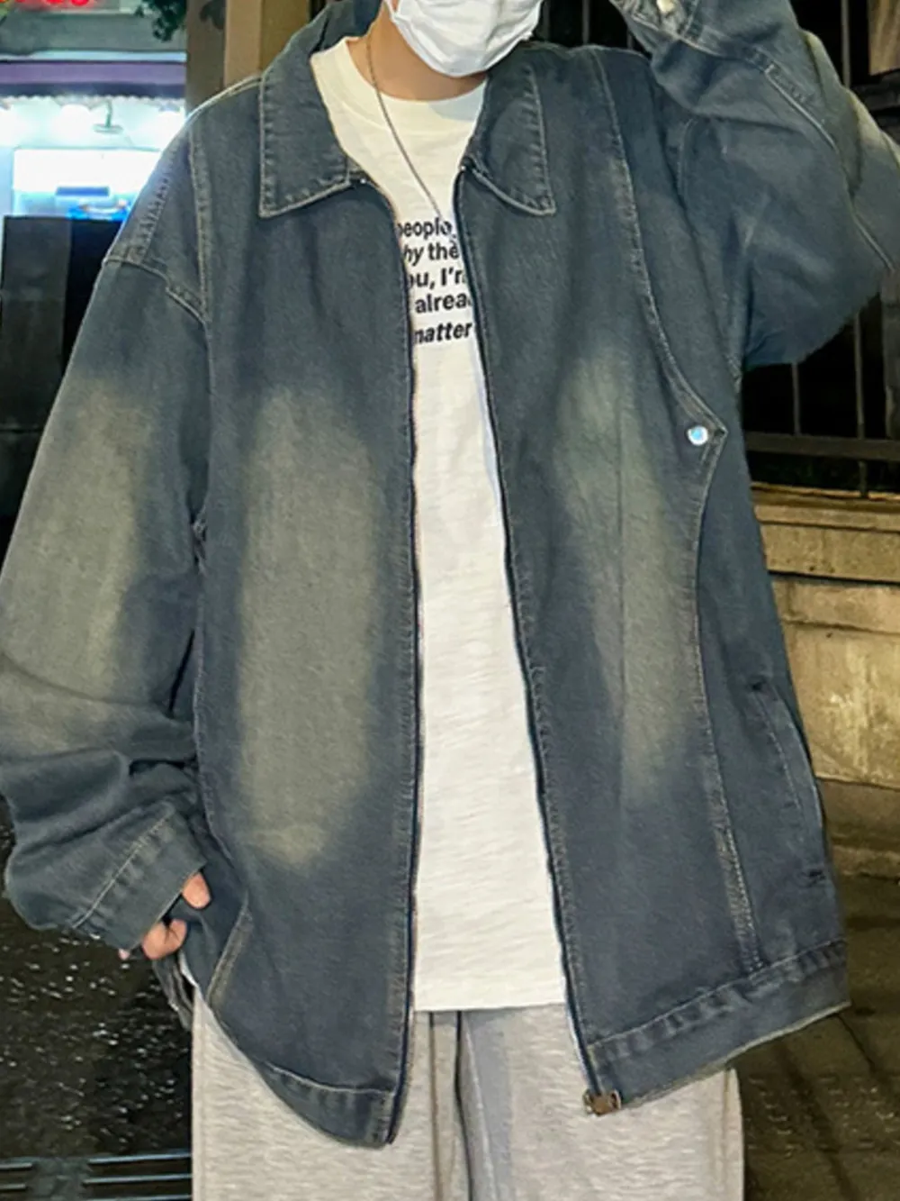 Men's Full Size Zip Up Long Sleeve Denim Jacket Plus Size, image 6
