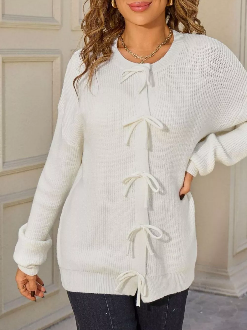 Ribbed Knit Bow-Tie Cardigan, image 6