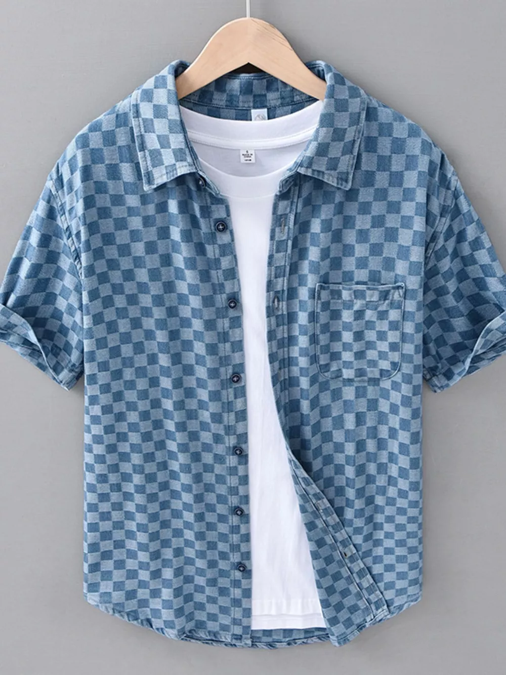 Men's Plus Size Checkered Pattern Short Sleeve Casual Shirt, image 2
