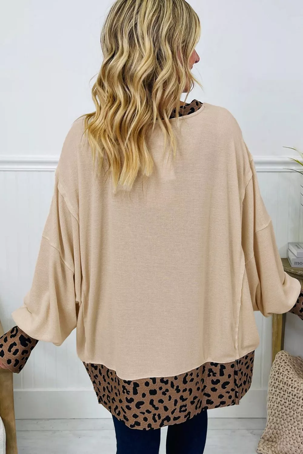 Contrast Leopard Star Patchwork Detail Raw Seam Baggy Sweatshirt, image 2