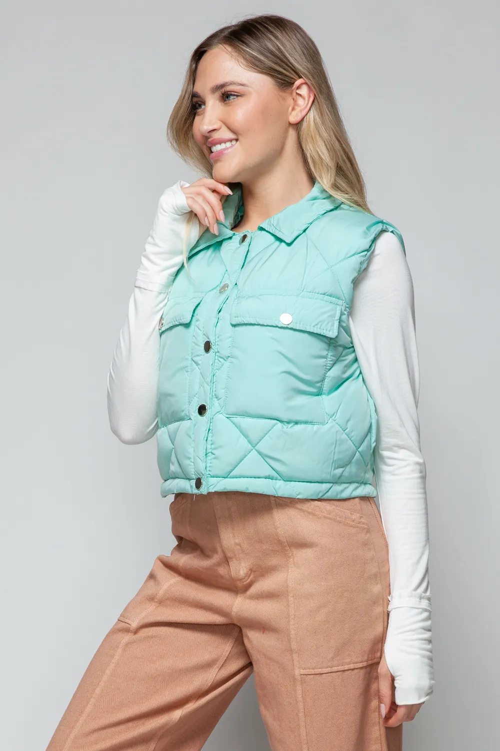 Snap Down Quilted Crop Vest, image 4