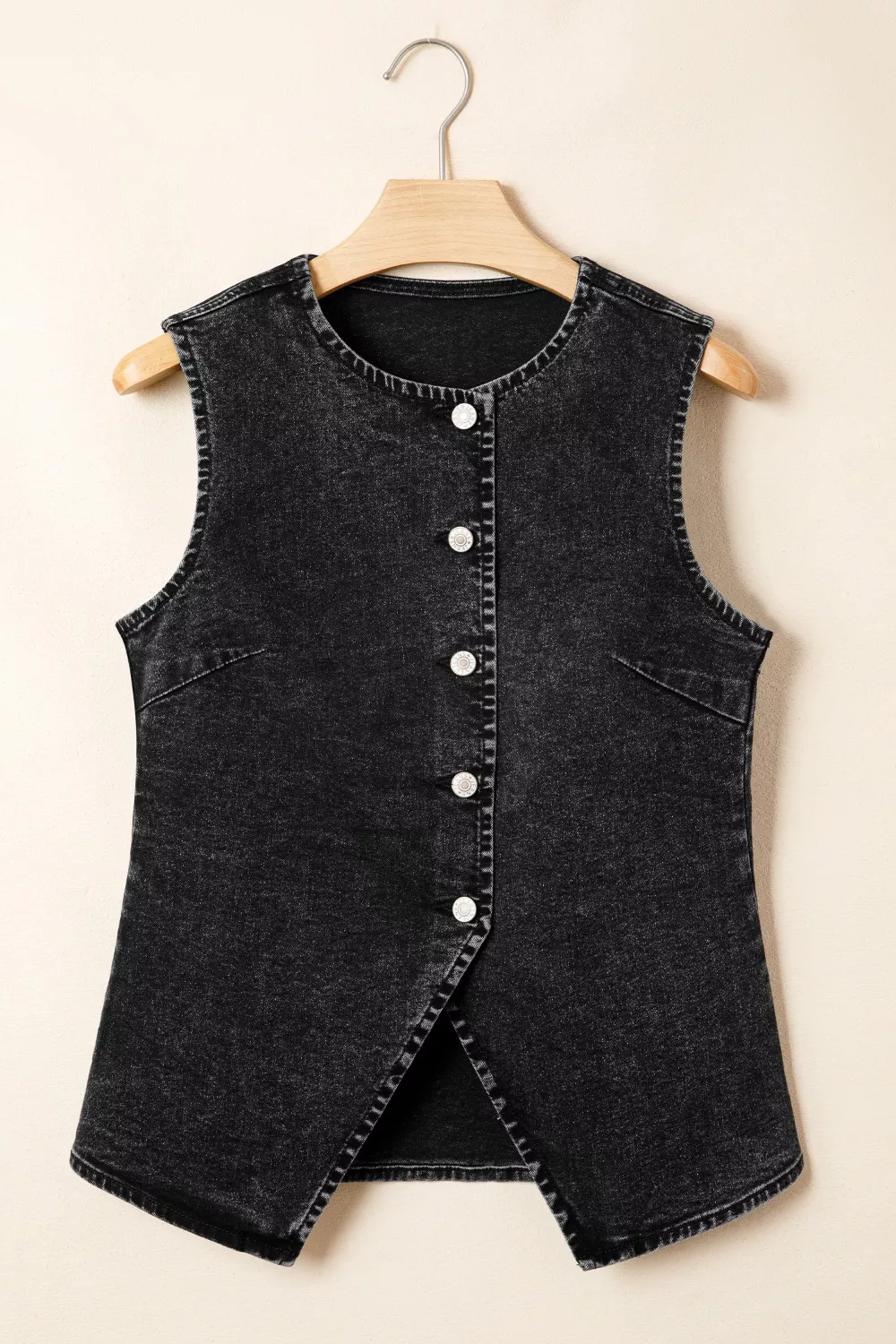 Vintage Wash Button-Down Denim Vest, image 4