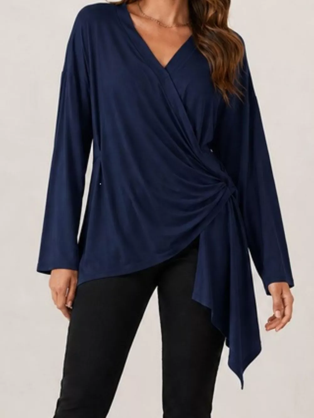 Long Sleeve Wrap T-Shirt with Side Knot Detail, image 10