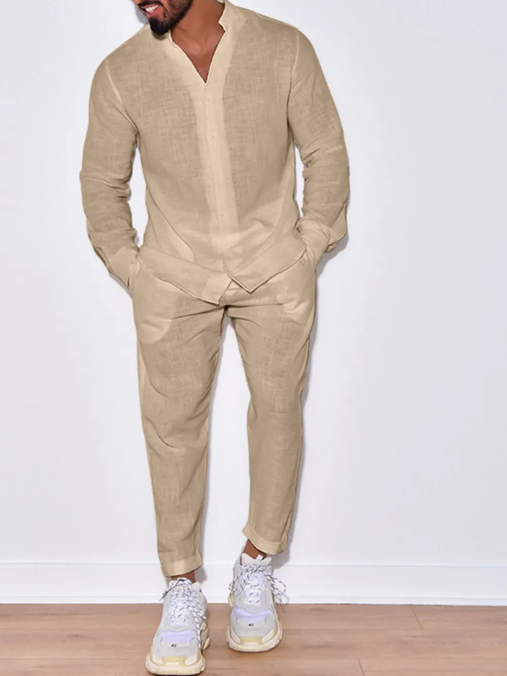 Men's Button Up Long Sleeve Top and Pants Set, image 5