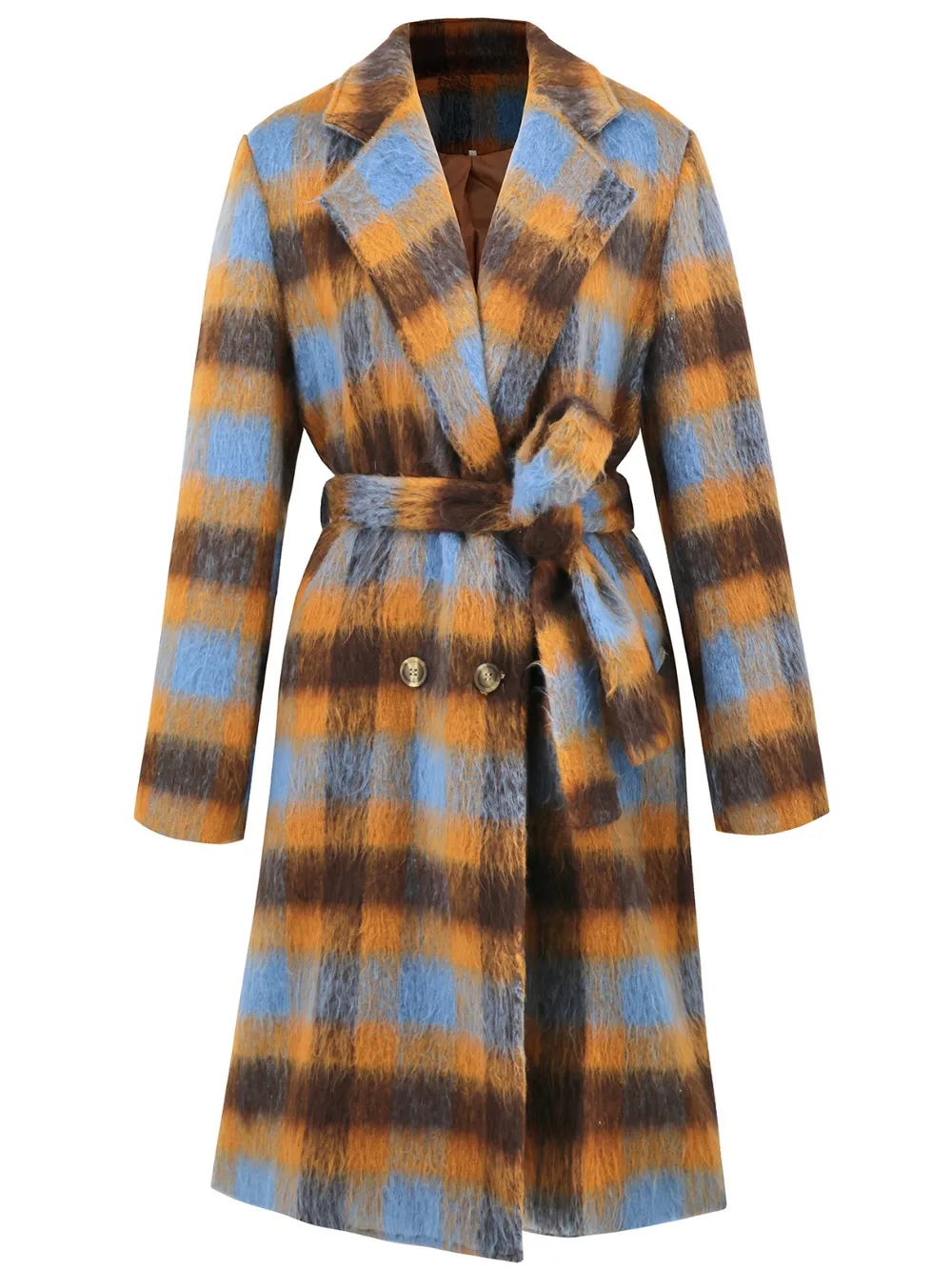 Tied Plaid Collared Neck Coat, image 8