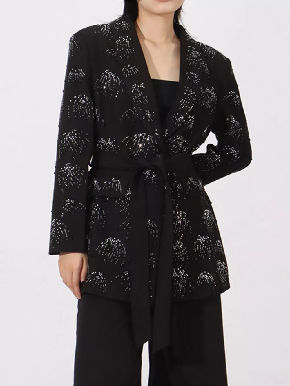 Rhinestone Button Down Long Sleeve Blazer, image 3
