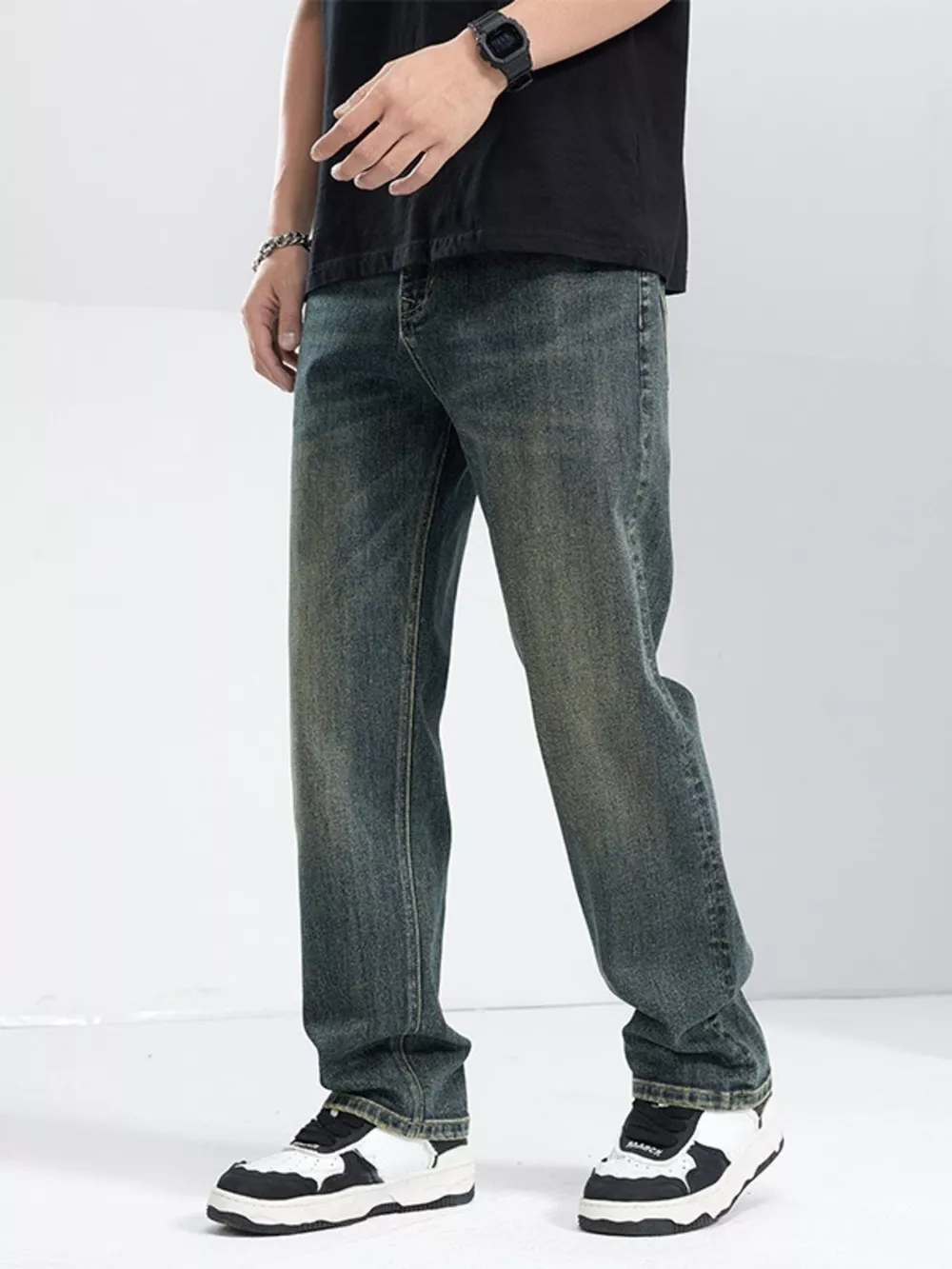 Men's Washed Wide Leg Jeans, image 3