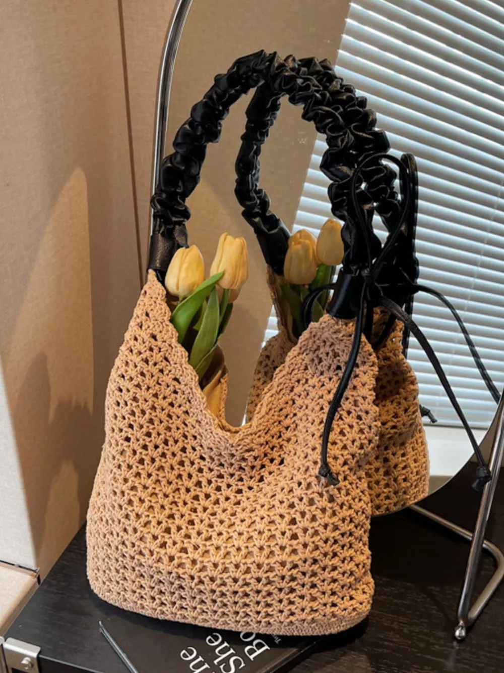 Crochet Shoulder Bag with Ruched Handle
