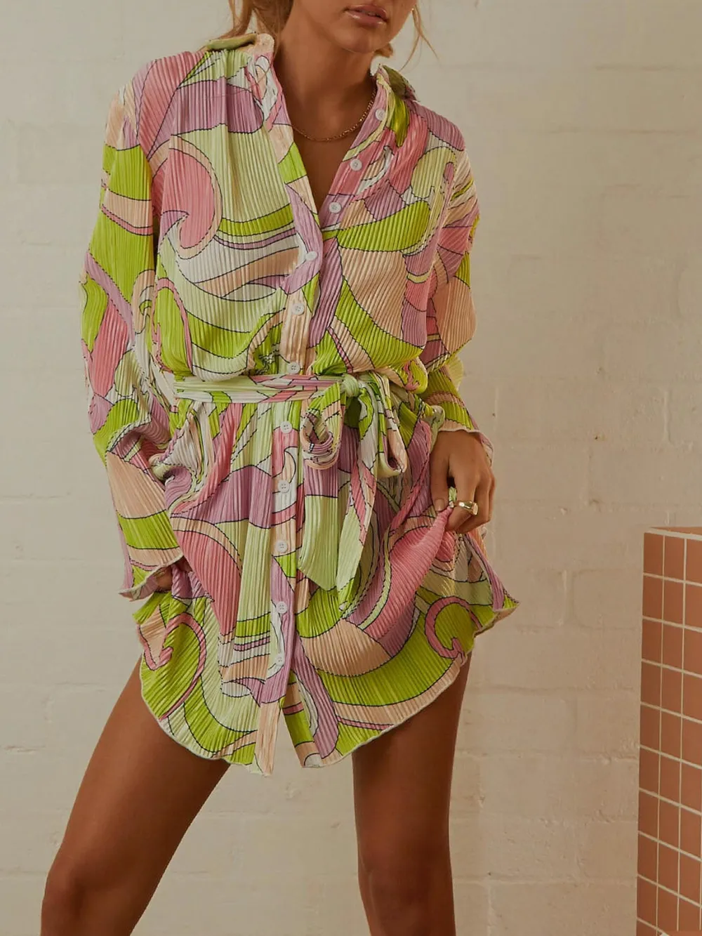 Printed Long Sleeve Mini Dress, image 10