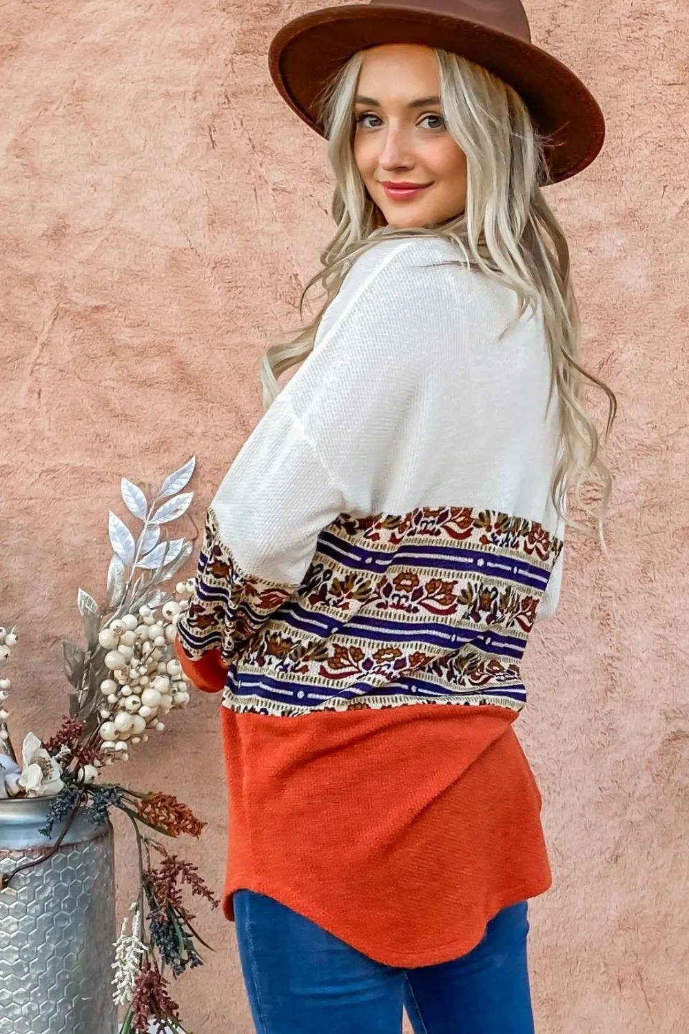 Ethnic Print Color Block Top, image 2