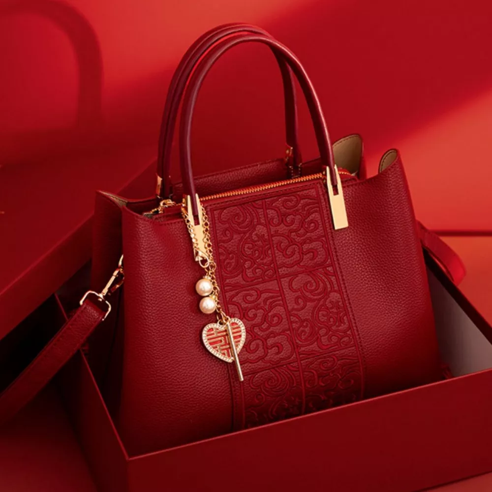 Embossed Leather Top Handle Handbag