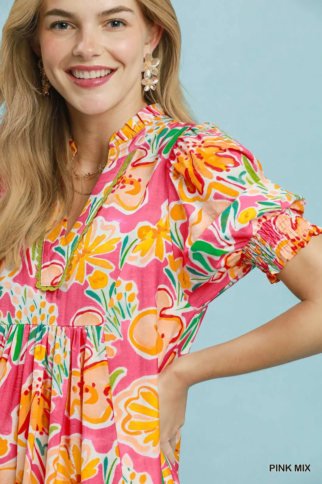 Floral Print Puff Sleeve Tiered Midi Dress, image 5