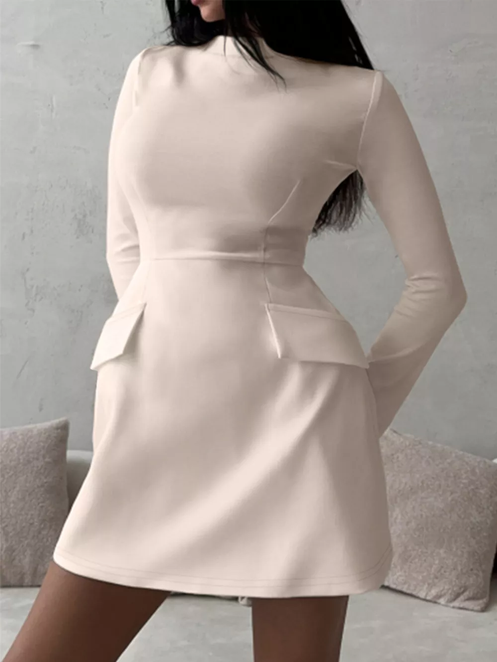 Mock Neck Long Sleeve Bodycon Dress, image 4