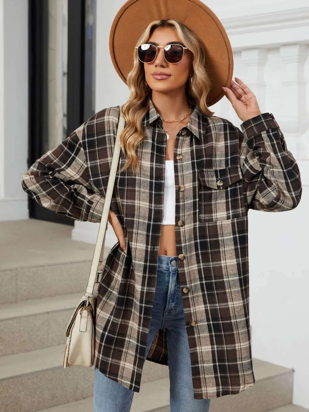 Plaid Collared Neck Long Sleeve Shirt, image 9