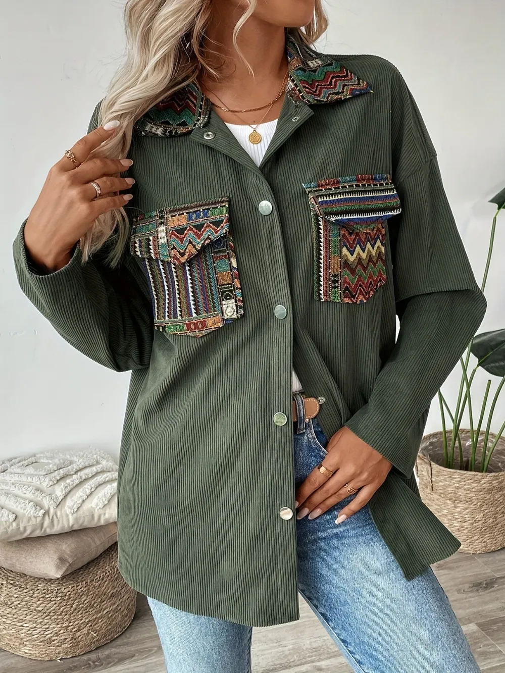 Snap Down Long Sleeve Jacket with Chest Pockets, image 4
