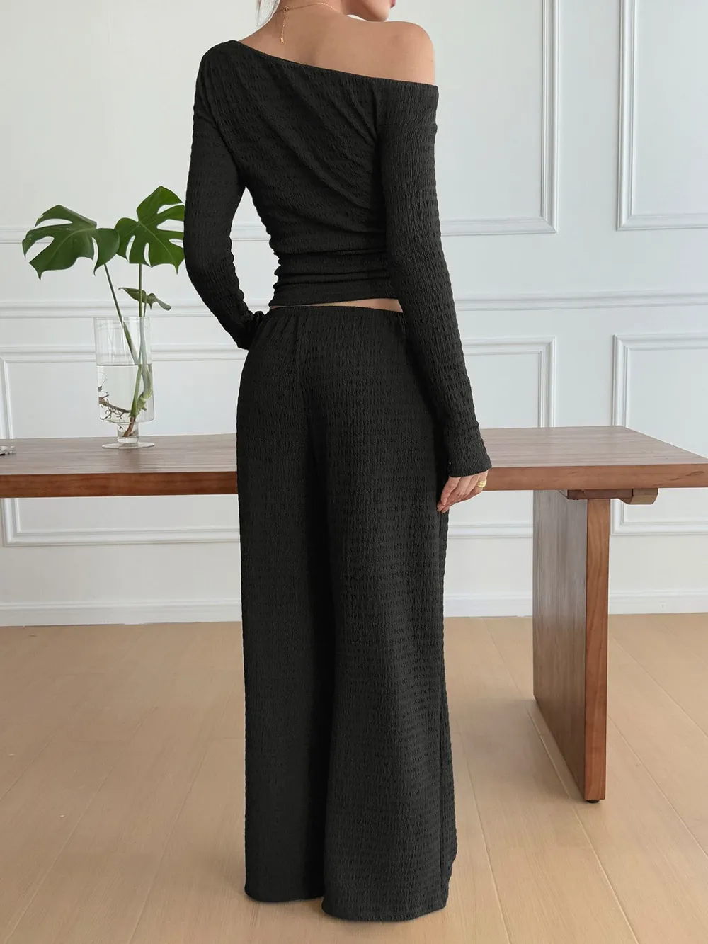 One Shoulder Long Sleeve Top and Pants Set, image 9