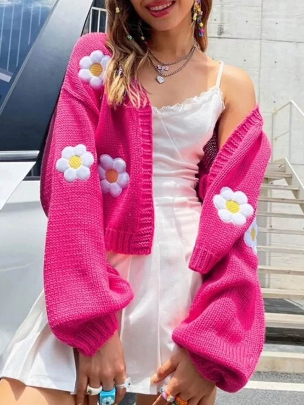 Floral Open Front Knit Cardigan, image 9