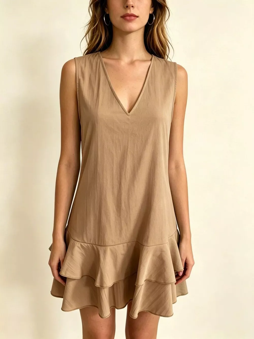 Full Size Sleeveless V-Neck Tiered Ruffle Mini Dress Plus Size, image 7