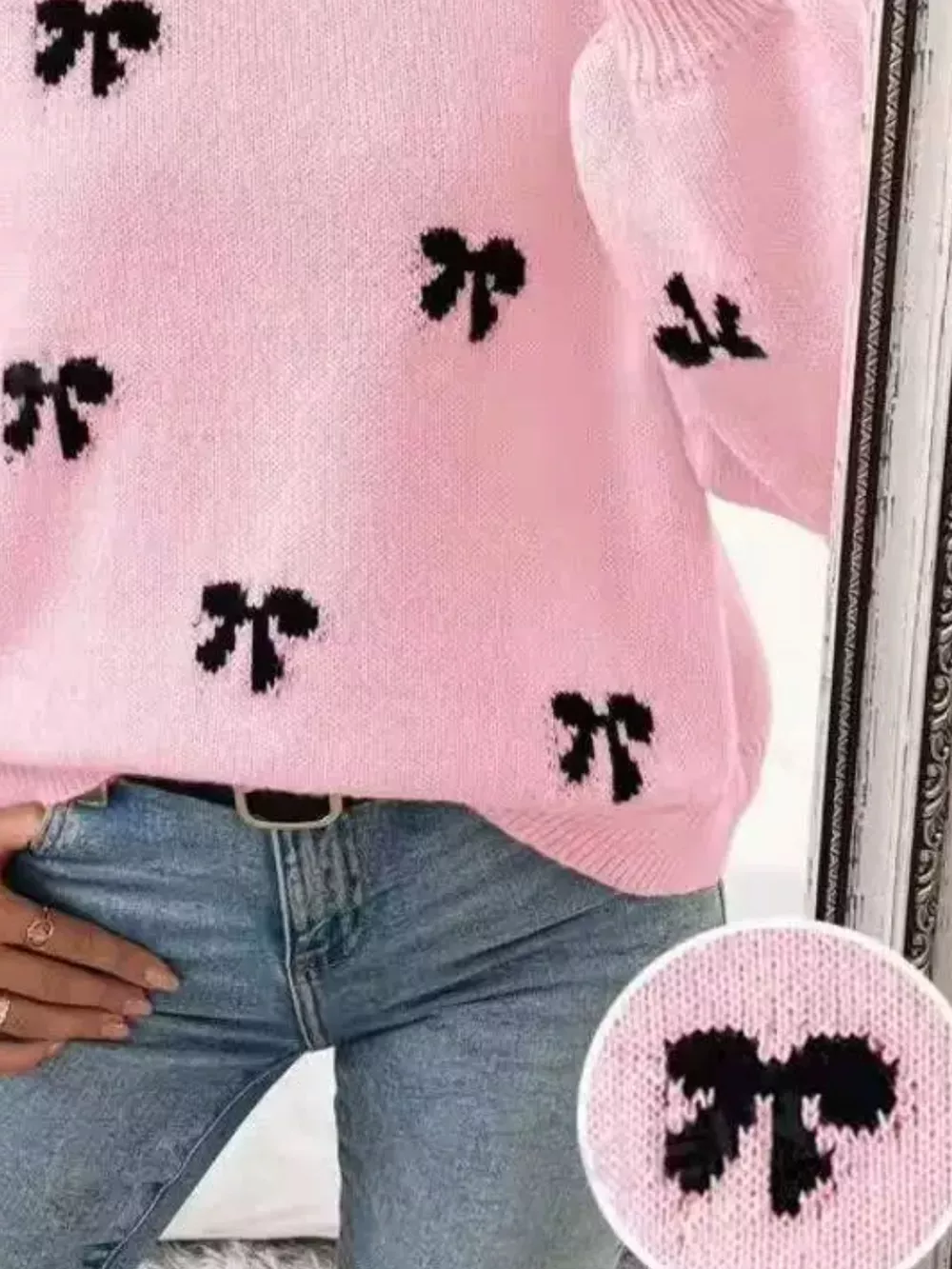 Bow Round Neck Dropped Shoulder Sweater, image 9