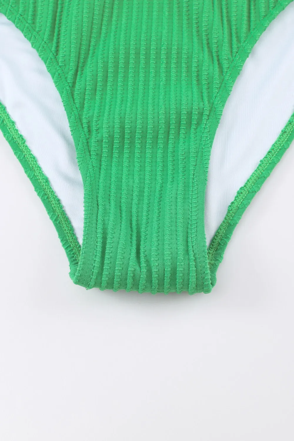 Textured Contrast Banding Bikini High Waist 2pcs Swimsuit, image 9
