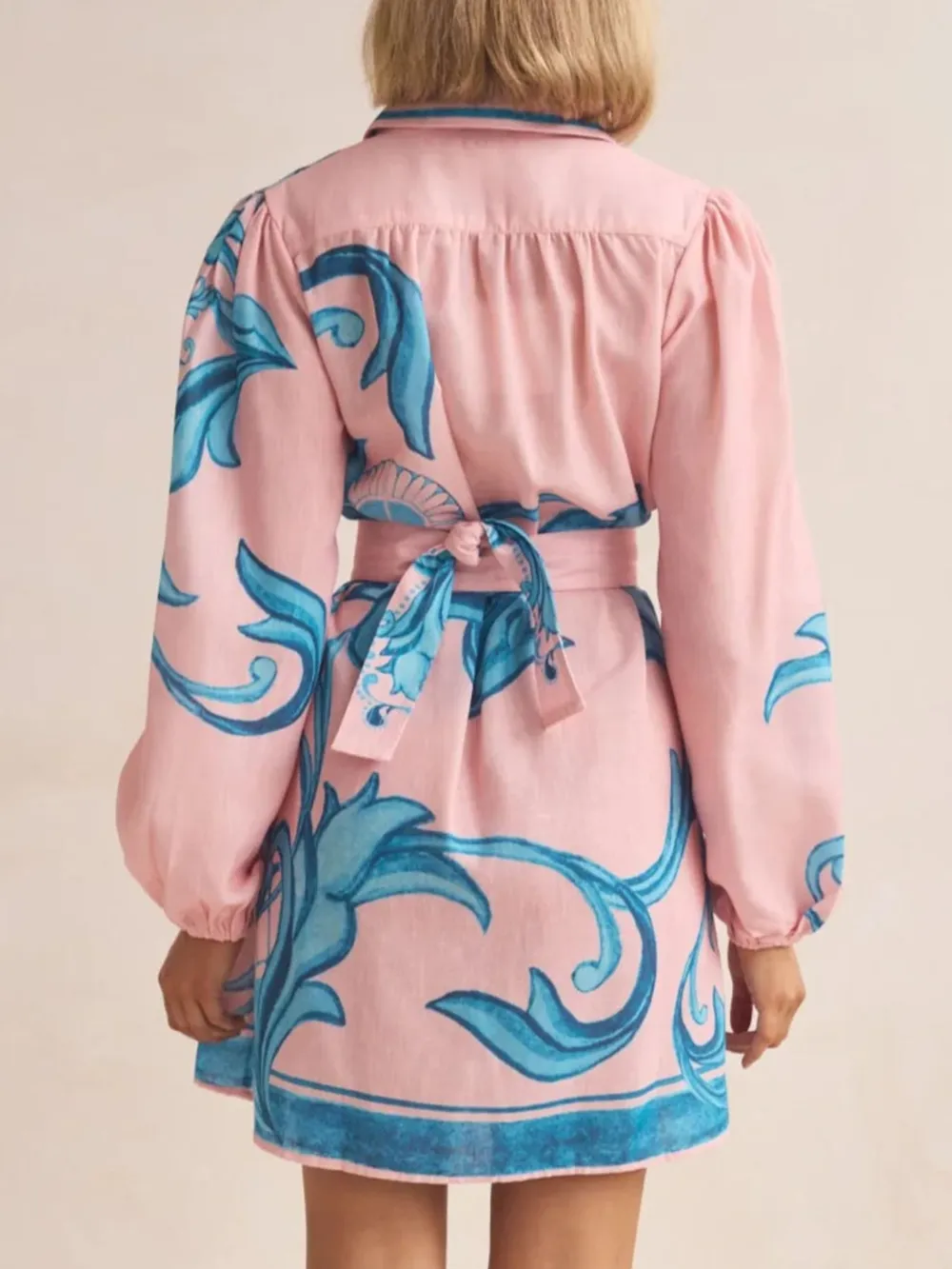 Printed Long Sleeve Shirt Dress, image 7
