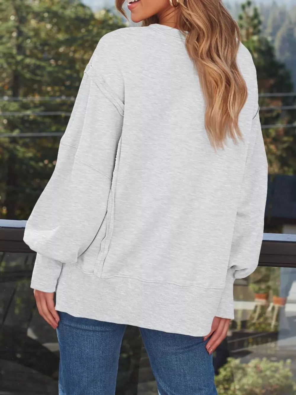 Side Slit Long Sleeve Oversized Sweatshirt, image 9