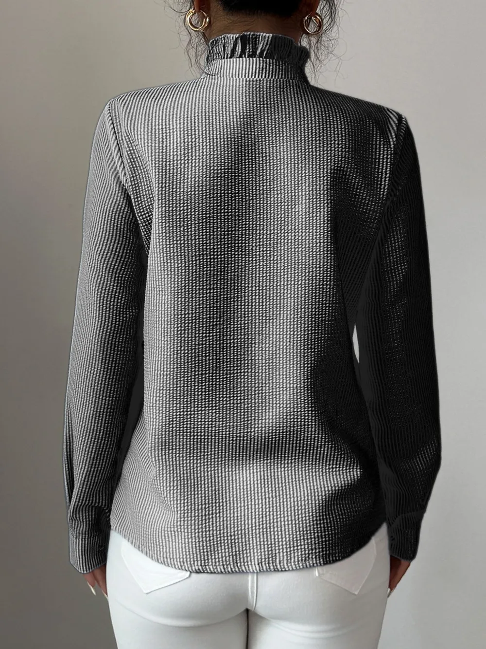 Ruffle Front Striped Button-Up Shirt, image 16