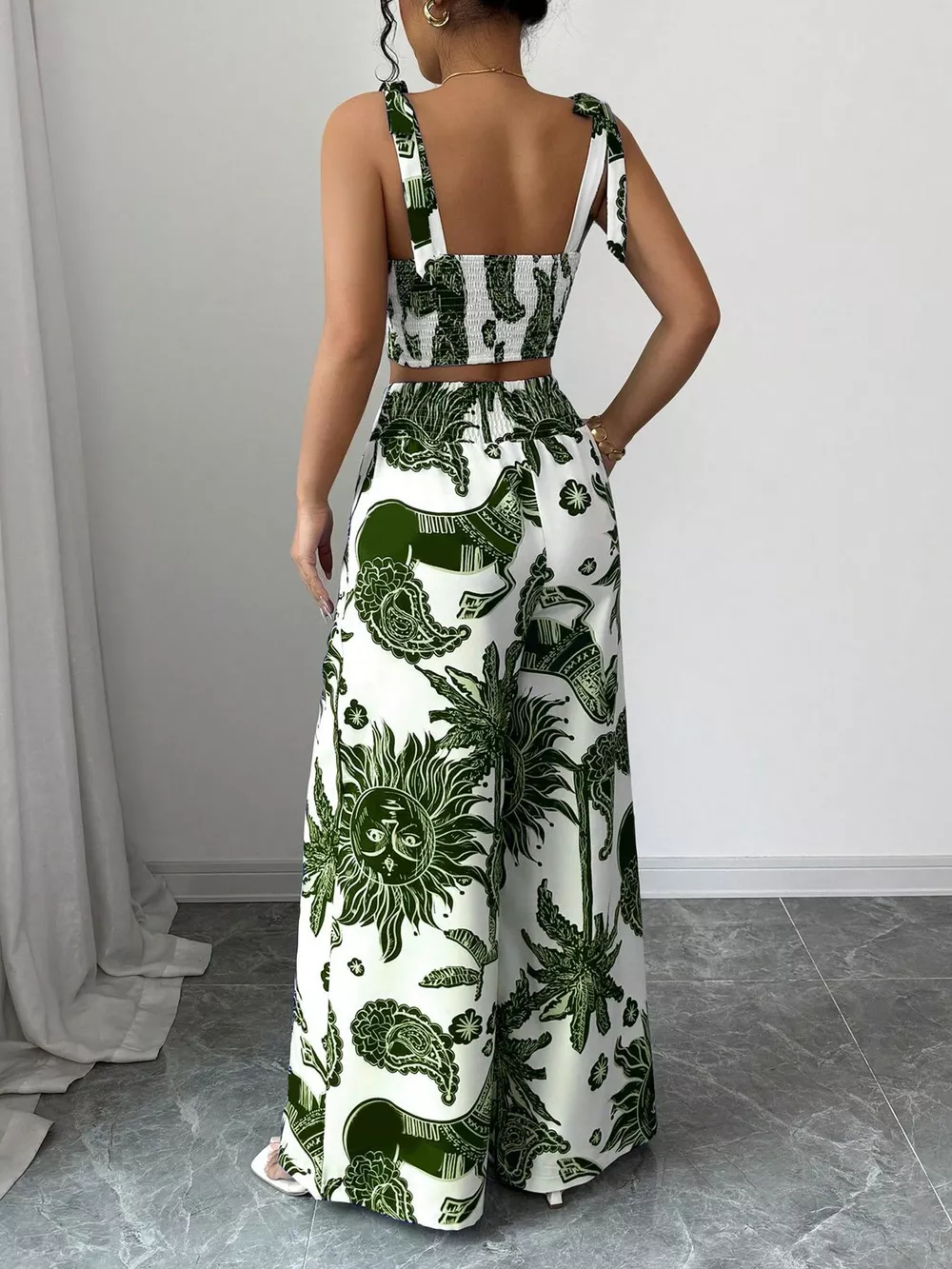 Floral Print Crop Top and Wide Leg Pants Set, image 9
