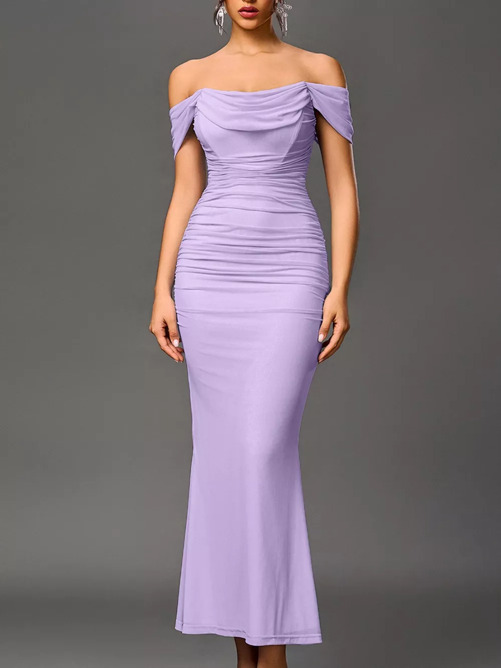 Off-Shoulder Ruched Mermaid Maxi Dress, image 10