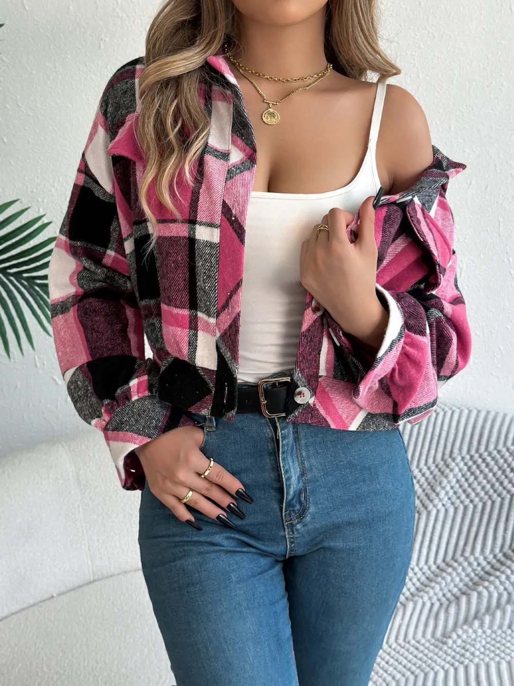Plaid Button Up Long Sleeve Jacket, image 27