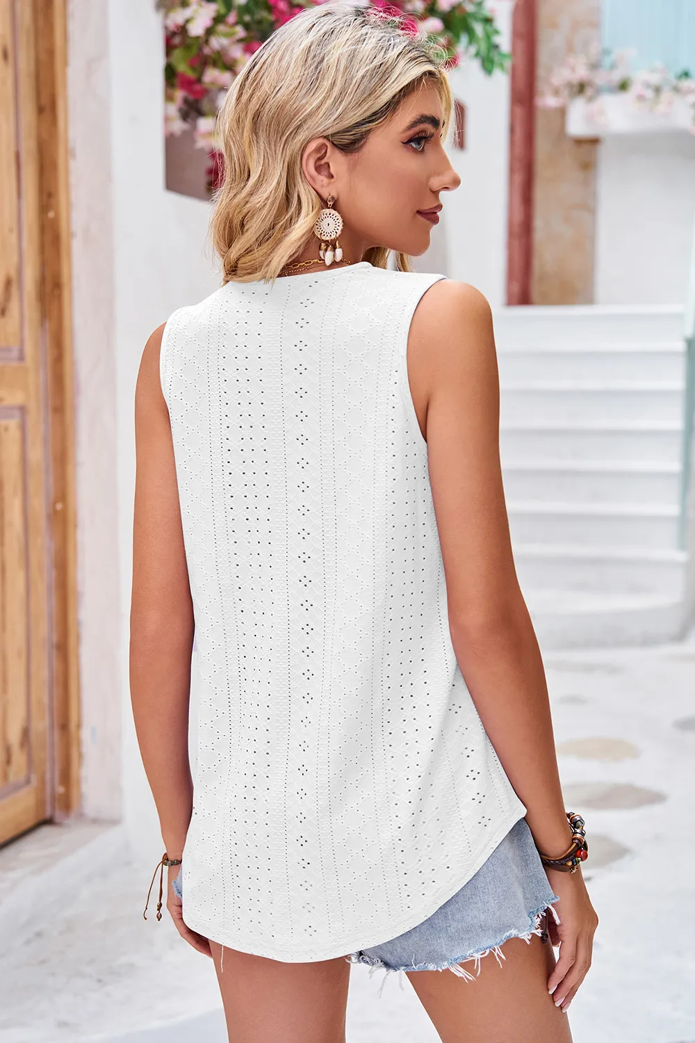 Eyelet V-Neck Wide Strap Tank, image 6