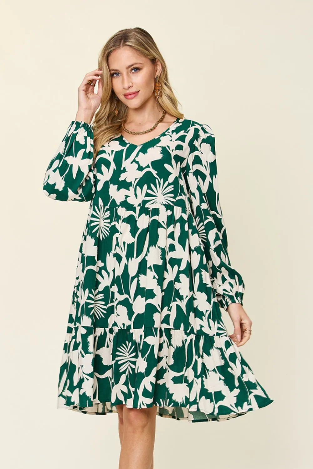 Full Size Printed Ruffle Hem Dress with Pocket, image 8
