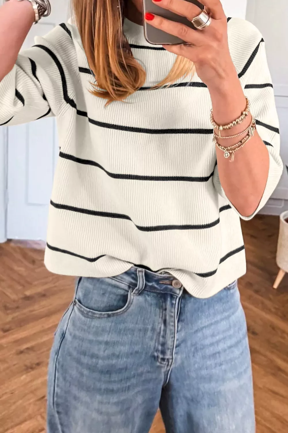 Striped Ribbed Knit Sweater, image 2