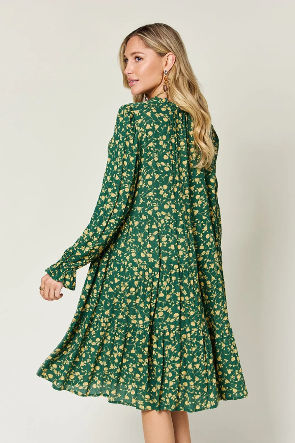 Full Size Printed Ruffle Hem Long Sleeve Tiered Dress, image 8