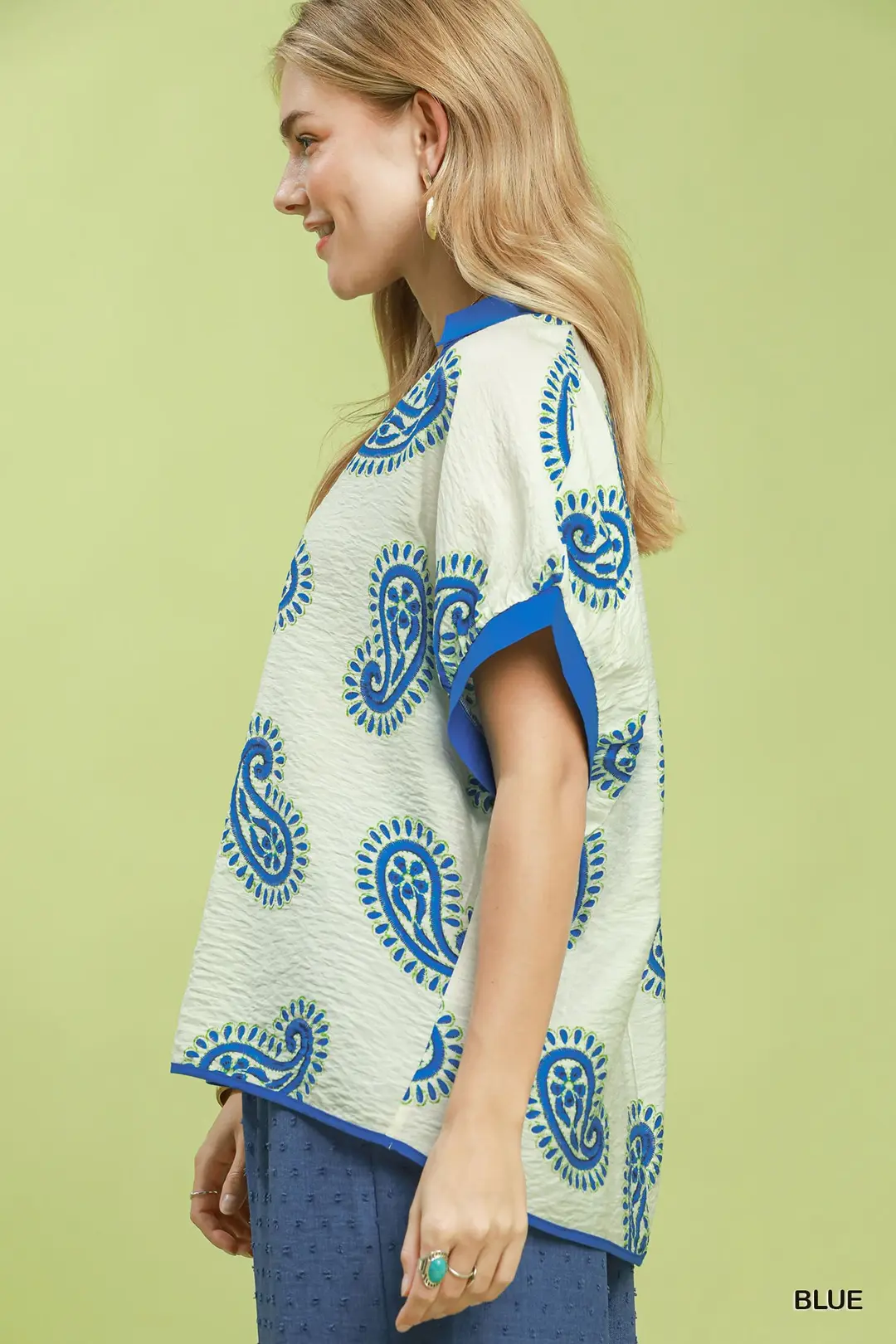 Paisley Print Contrast Trim Top, image 2
