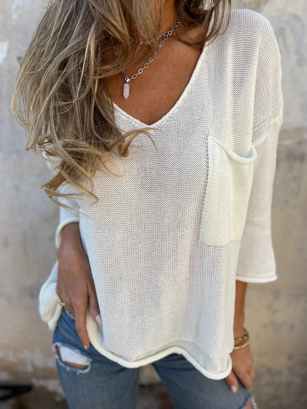 Full Size Casual V-Neck Knit Sweater Plus Size, image 9