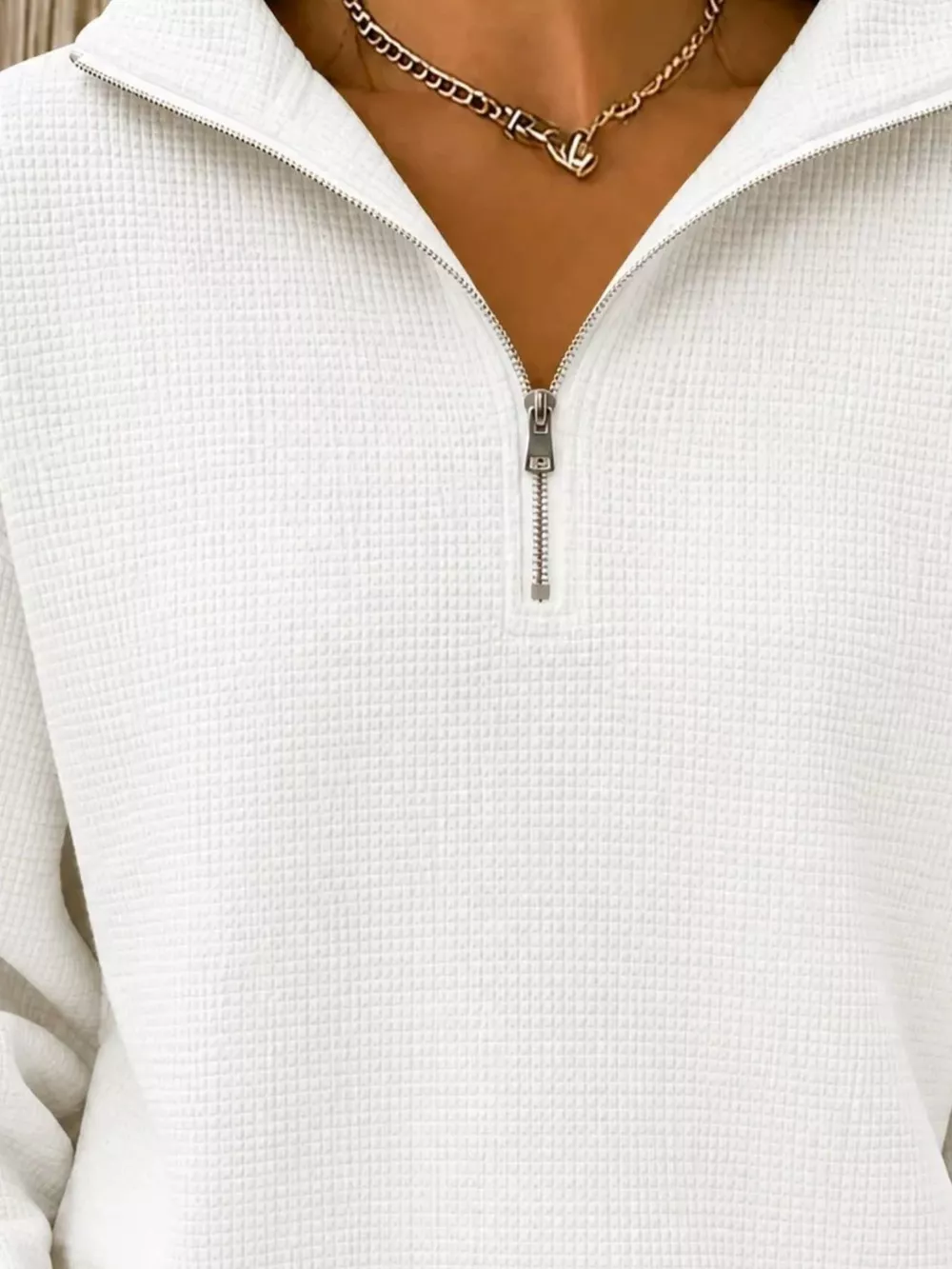 Full Size Waffle Knit Quarter-Zip Sweatshirt Plus Size, image 14