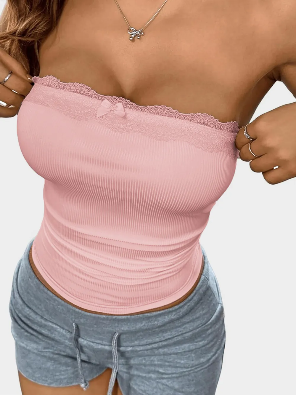 Lace Detail Bow Tube Top, image 4