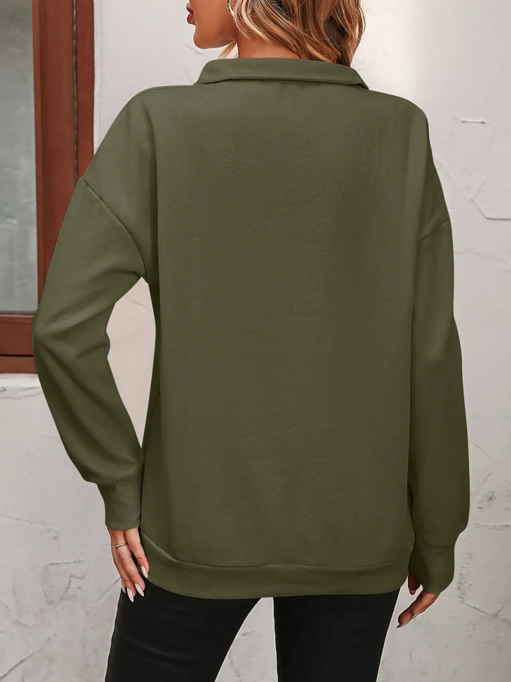 Zip-Up Dropped Shoulder Sweatshirt, image 7