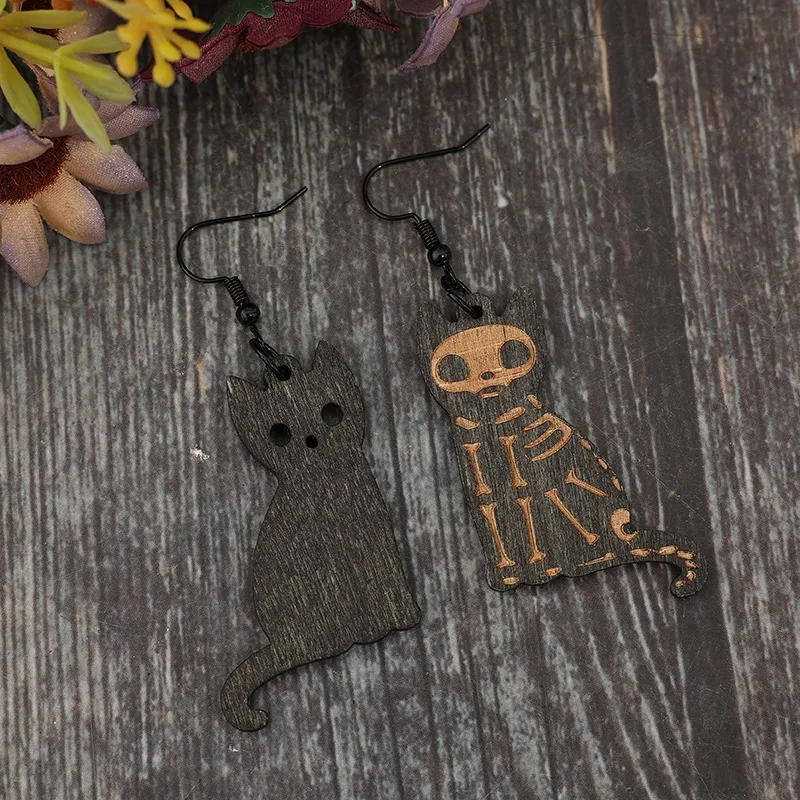 Alloy Hook Wooden Cat Earrings, image 4