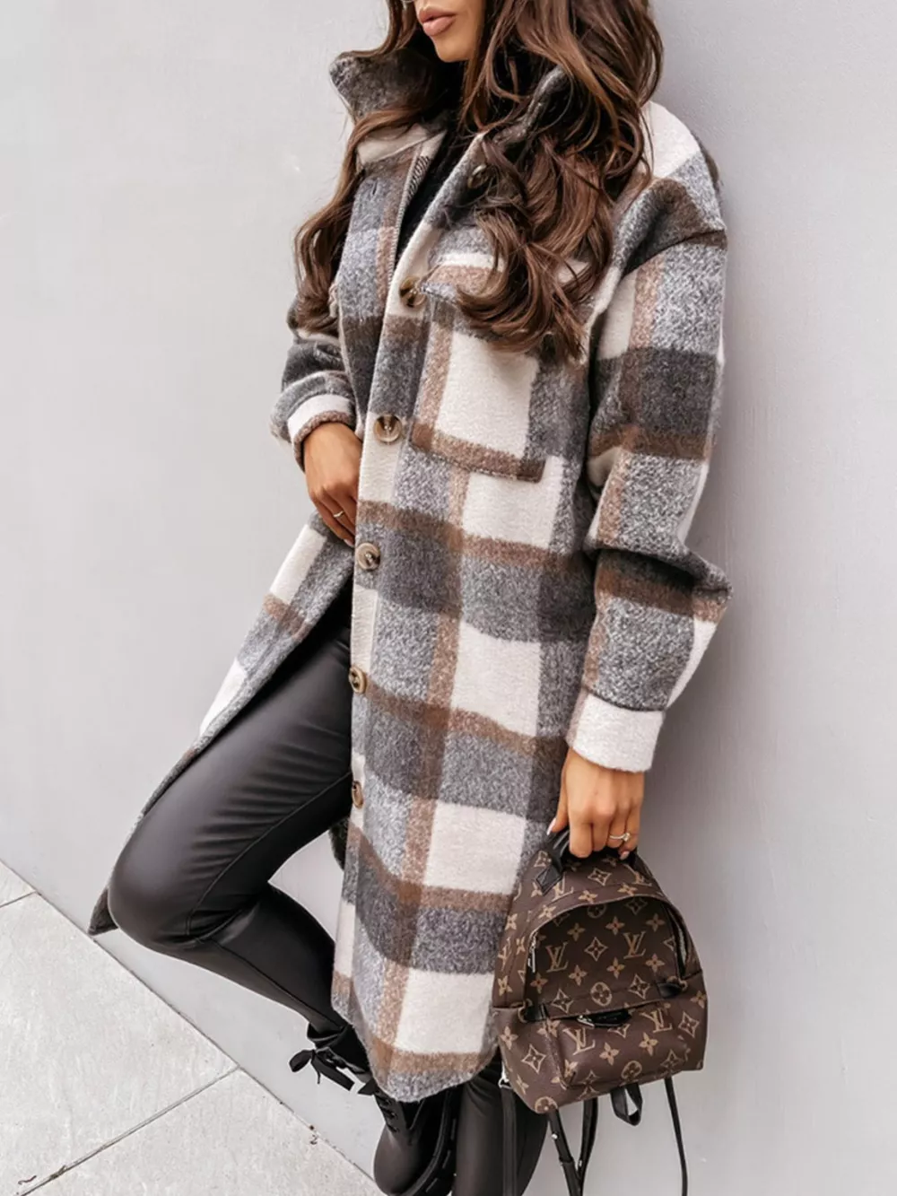 Longline Plaid Button Up Coat, image 8
