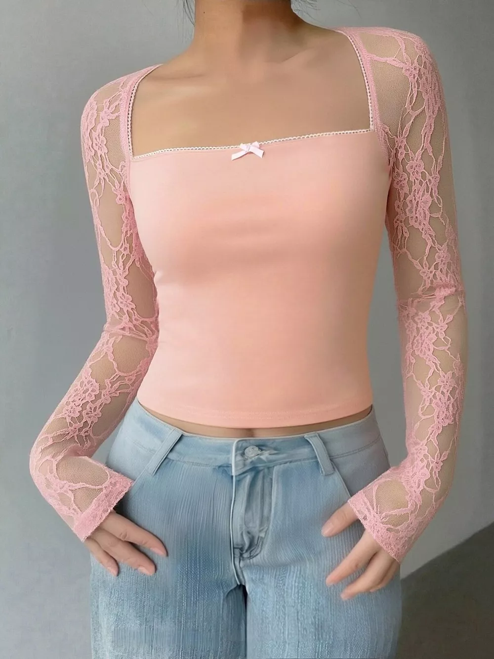 Lace Sleeve Square Neck Top, image 3