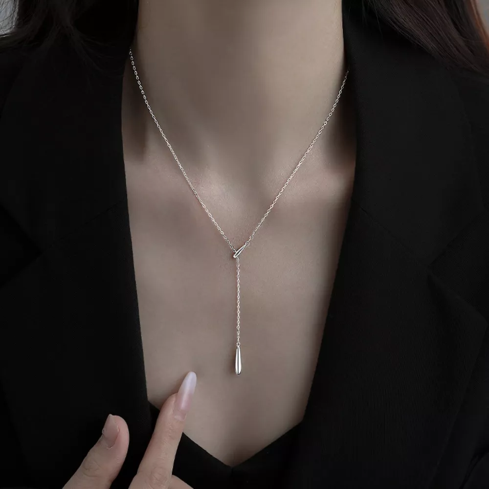 925 Sterling Silver Y-Shaped Pendant Necklace, image 4