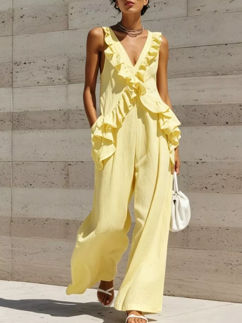 Ruffled V-Neck Sleeveless Jumpsuit, image 8