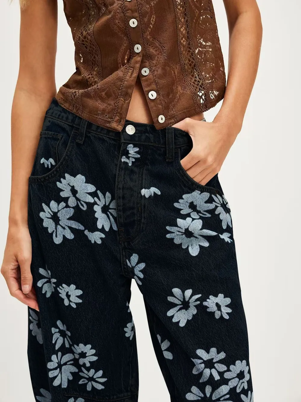 Printed Wide Leg Jeans, image 4