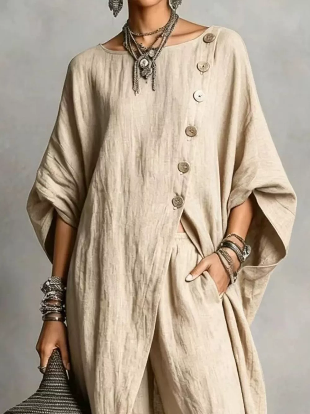 Full Size Asymmetric Button-Down Top and Wide-Leg Pants Set Plus Size, image 7