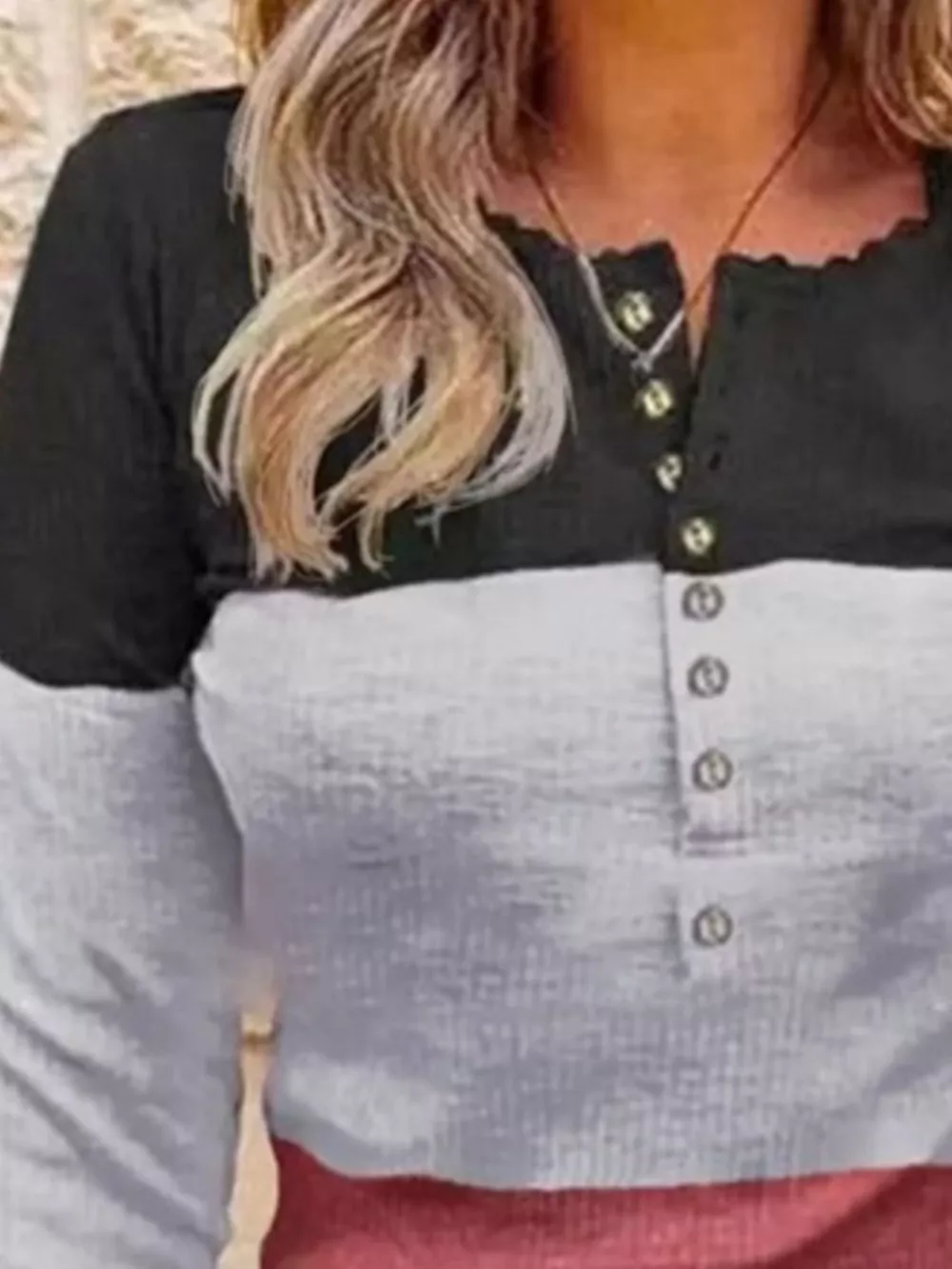 Color Block Lace Detail Half Button T-Shirt, image 4