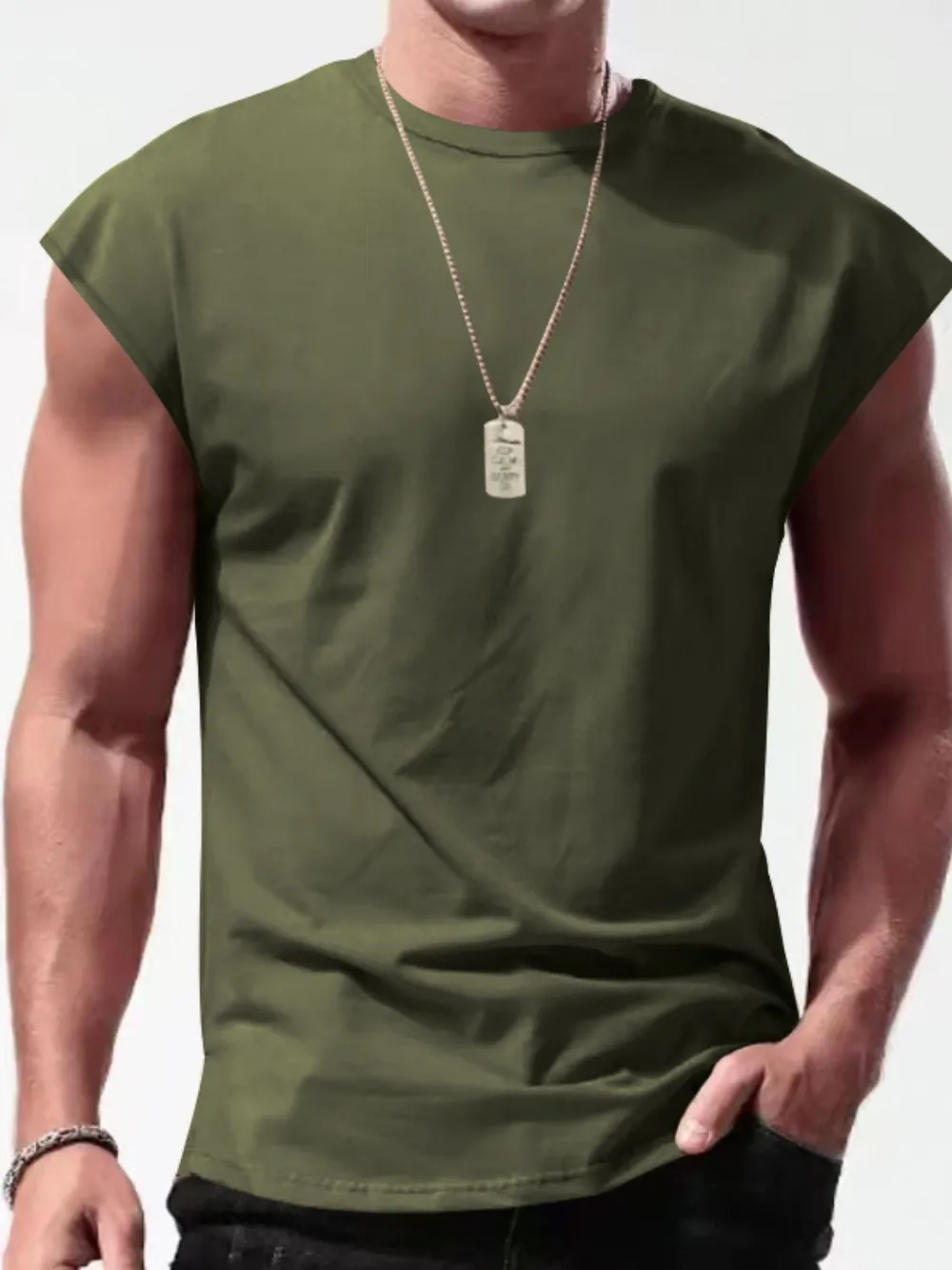 Men's Full Size Round Neck Cap Sleeve Tank Plus Size